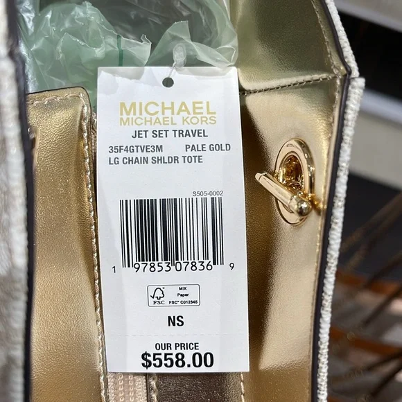 MICHAEL KORS 
Jet Set Travel Large Signature Chain Shoulder Tote Bag
Pale Gold - Picture 8 of 16